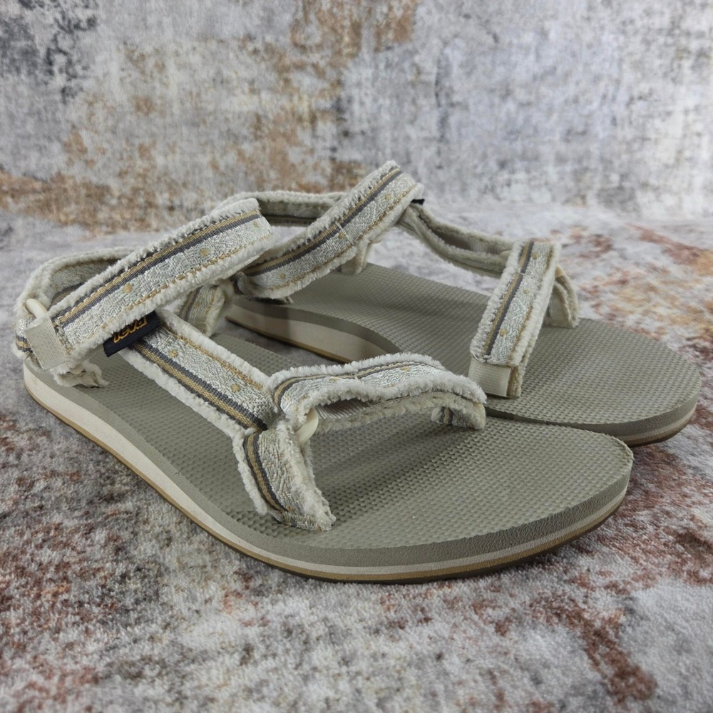 Teva Original Universal Sandals Womens 7 Beige Frayed Strappy Flat Comfort